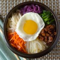 D6 Dolsot Bibimbap · Traditional Korean hot stone pot mixed rice, your choice of protein