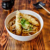 N4. Tempura Udon · Udon noodle soup with shrimp & vegetable tempura.