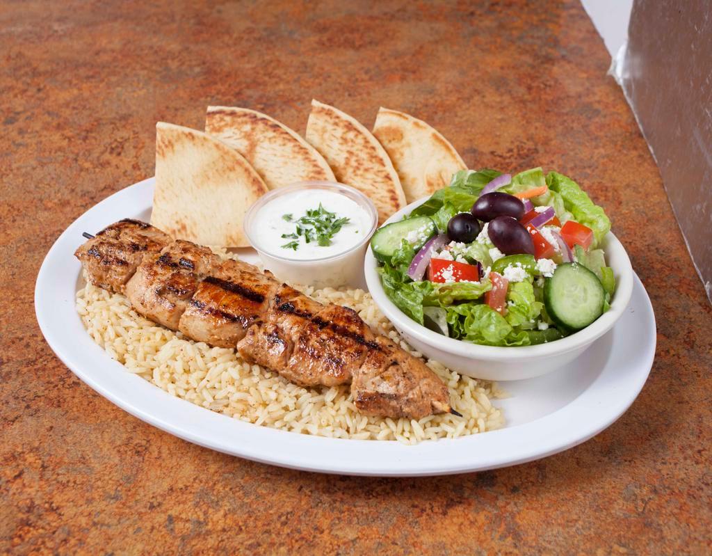1 Skewer Dinner · Served with Salad, Rice and Pita Bread. Gyros Sauce on the side.