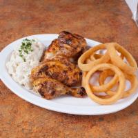 1/2 Chicken Dinner · 1/2 Chicken, 2 Side Orders and choice of Pita Bread or Garlic Bread.