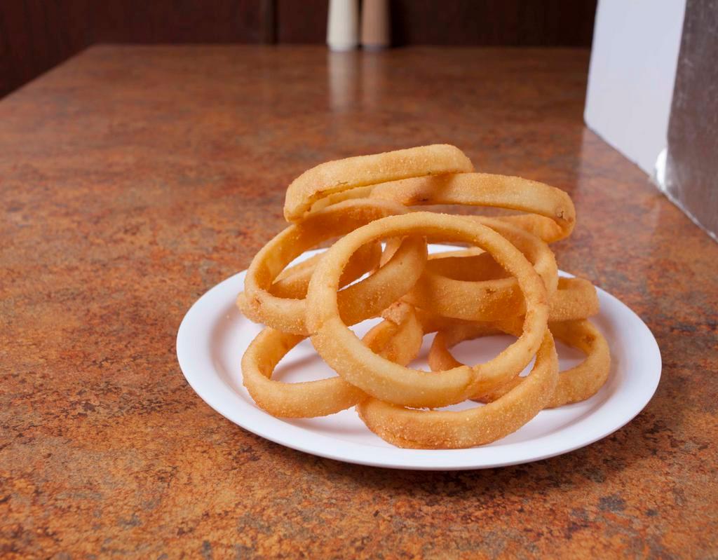 Onion Rings · Made in house.  Freshly cut and breaded.  Served with Ranch.