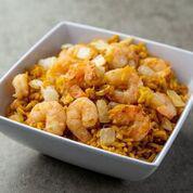 22. Shrimp Fried Rice · White rice wok fried with shrimp, eggs, peas, carrots, and green onions.