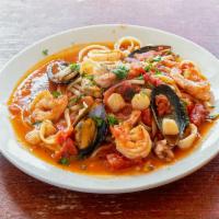 Linguini Frutti Di Mare · Calamari, scallops, shrimps, mussels in a wine tomato sauce.