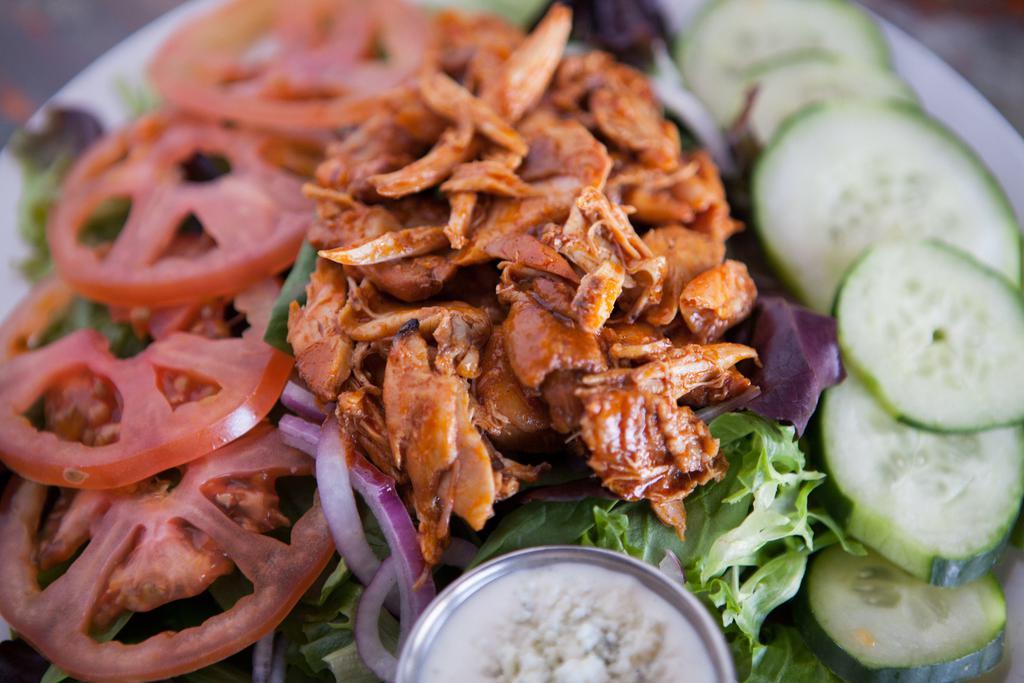 BBQ Salad · Mixed lettuce, tomatoes, red onions and cucumbers topped with your choice of protein.