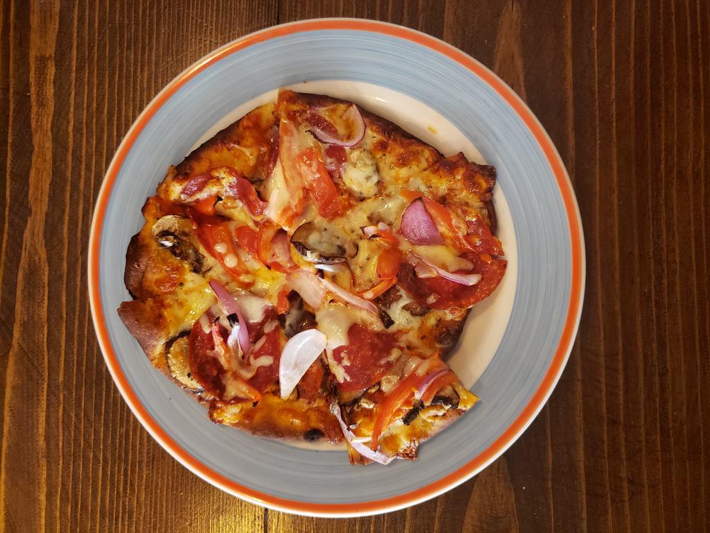 Pizza · Create your own, choose from an array of toppings on our house-made sauce and price includes 3 veggies.