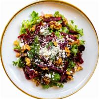 Organic Baby Greens with Beets · Goat cheese, walnuts, beets and white balsamic vinaigrette.