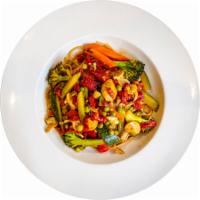 Spaghetti di Grano Duro con i Vegetali · Whole wheat pasta, vegetables and garlic.