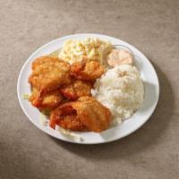 10. Seven Pieces Fried Shrimp Plate · Served with 2 scoops rice and scoop macaroni salad.