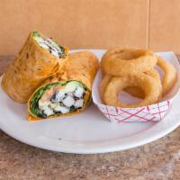 Seared Sesame Chicken Wrap Combo · Lettuce, tomato, avocado, miso vinaigrette and crispy wontons. Served with your choice of fr...