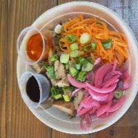 Chicken Inasal Bowl (Filipino restaurant week special) · Grilled chicken inasal, pickled carrots, pickled red onions, scallions, smoked chicken oil w...