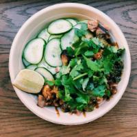 Singapore · Grilled chicken, cilantro, lime, cucumber salad, sweet soy sauce and ginger scallion sauce.