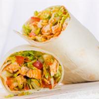 Buffalo Chicken Wrap · Grilled chicken, cheddar, romaine, Roma tomato, celery salt, buffalo sauce, and ranch dressi...