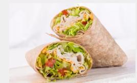 Turkey and Cheddar Wrap · Turkey, cheddar, romaine, roma tomato, and light mayonnaise in a whole wheat wrap.