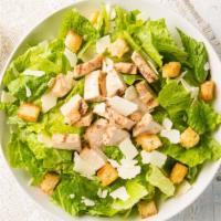 Chicken Caesar Salad · Romaine, grilled chicken, shaved Parmesan, housemade croutons, and Caesar dressing.