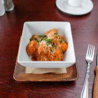 Spicy Meatballs · Served in a sauce with roasted pepper, garlic and touch of cream.