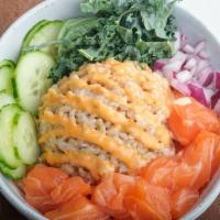Small Poke Bowl (2 Scoop) · Your choice of 2 Proteins, Base, Sauce, Toppings, & Garnish.