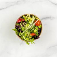 Miso Side Salad · Cucumber, tomato, edamame, daikon sprouts, greens, miso dressing