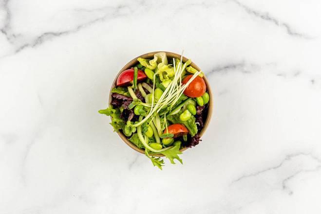 Miso Side Salad · Cucumber, tomato, edamame, daikon sprouts, greens, miso dressing