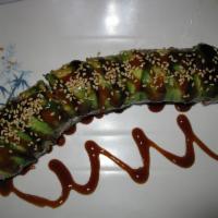 Caterpillar Roll · Inside eel and cucumber
Outside avocado and eel sauce