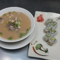 R4. Seafood Ramen and California Roll · Pork based noodle soup with seafood.