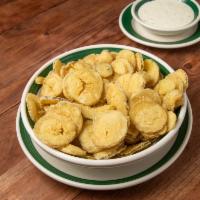 Pickle Chips · Fried Dill Pickle Chips w/ Ranch Dipping Sauce
