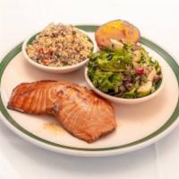 Broiled Salmon  · Broiled center cut salmon served with dill tartar sauce. Blue plate served with 2 sides and ...