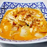 Massamun Curry · Pearl onion, peanut, lotus seeds and grilled potatoes with coconut milk. Served with jasmine...
