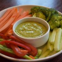 Veggie Variety · Carrots, cucumbers, peppers, broccoli, house-made avocado and cilantro dipping sauce.