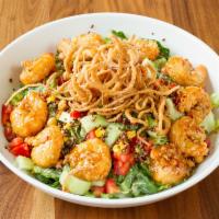 Crispy Shrimp Salad · Lightly fried shrimp tossed in sweet and sour orange sauce with avocado, tomato charred chic...
