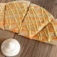 Quesadilla · Served with jack and cheddar cheese, lettuce, sour cream, and a mix of seoul sauces.