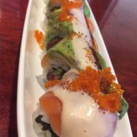 Samurai Roll · #8: Top 10 Best Rolls. Tuna, unagi, cucumber and crab meat, topped with salmon, avocado, tob...