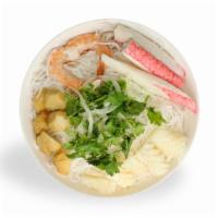 Pho Seafood · Pho served with beef bone broth and calamari, shrimp, fish balls and imitation crab meat