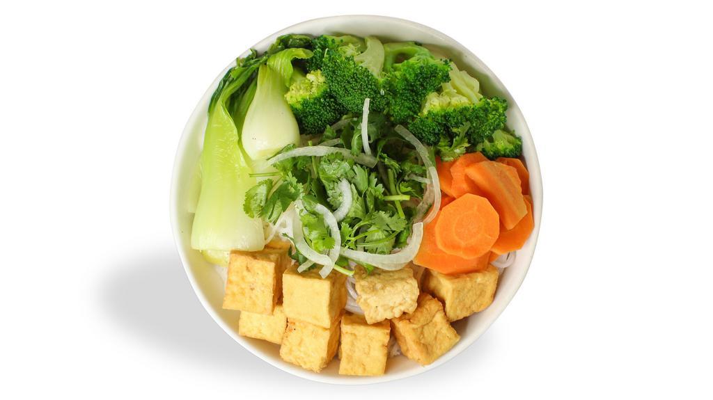 Pho Vegan · Fried tofu, broccoli, carrots and bok choy and tofu served with our vegan pho broth