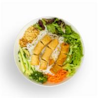 Vermicelli with Pork Egg Rolls · Rice vermicelli noodles served with (3) pork egg rolls; served with cucumber, spring mix, pe...