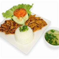 Rice with Charbroiled Chicken · Steamed jasmine rice served with charbroiled chicken; served with cucumber, tomato and house...