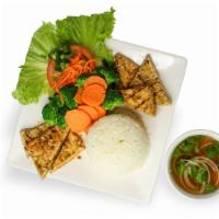 Rice with Tofu and Vegetables - Vegan · Steamed jasmine rice served with grilled tofu and steamed broccoli, carrots and bok choy; se...