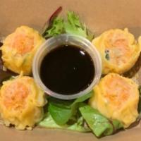 Shrimp Dumplings (4pcs) · Steamed shrimp dumplings with sweet soy dipping sauce