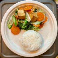 Sauteed Mixed Greens and Tofu Rice Plate · Mixed seasonal vegetable in garlic sauce. Vegetarian.