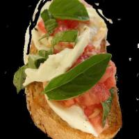 Bruschetta Caprese · 5 pieces of bruschetta caprese, sliced italian roll topped with tomato, basil, balsamic vina...