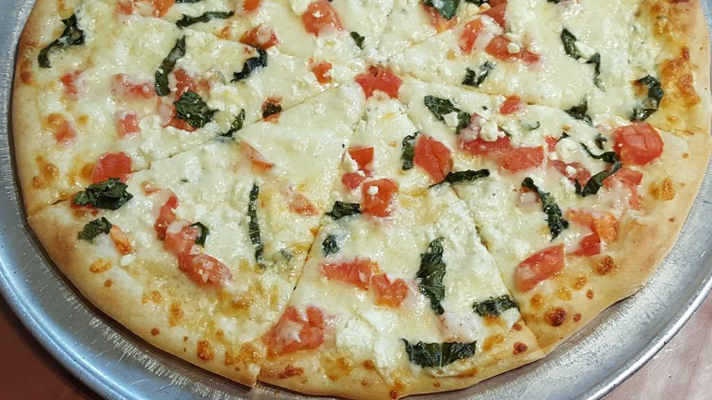 Quatro Formaggio Specialty Pizza · 4 cheeses, fresh tomatoes and basil.
