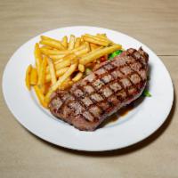 New York Strip · 14 oz. cut. Char-broiled. Choice of baked potato or french fries. Seasonal vegetable medley.
