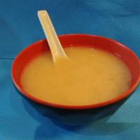 Miso Soup · Japanese soup made of miso powder and hondashi powder. Served with tofu and seaweed.