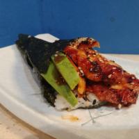 Unagi Hand Roll · Unagi, avocado, sushi rice, seaweed, sesame seeds, unagi sauce.
