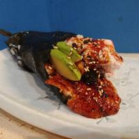SF Hand Roll · Unagi, crab, avocado, sushi rice, seaweed, sesame seeds, unagi sauce.