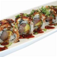 Ichiban Roll · In: Hamachi, Avocado
Out: Unagi, Scallion, Sesame Seeds
Sauce: Unagi
