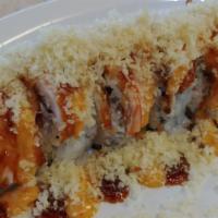 Jon's Shrimp Lover Roll · In: Shrimp Tempura, Spicy Crab, Avocado, Cucumber, Cream Cheese.
Out: Ebi (Shrimp), Crunch F...