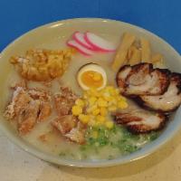 RocknRoll Ramen · Aka tonkatsu ramen deluxe. Ramen noodles in pork-based broth with 3 pieces chashu (BBQ pork)...