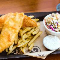Beer-Battered Fish and Chips · Wild North Atlantic haddock dipped in RAM Hefeweizen beer batter, fresh-cut fries, zesty col...