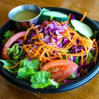 Mixed Green Salad · Mixed greens, cabbage, shredded carrots, tomato, and cucumber. Gluten-free.