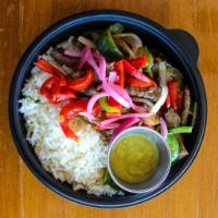 Fajita Bowl · Choice of fajita chicken or fajita beef with grilled onions and bell peppers. Served with a ...